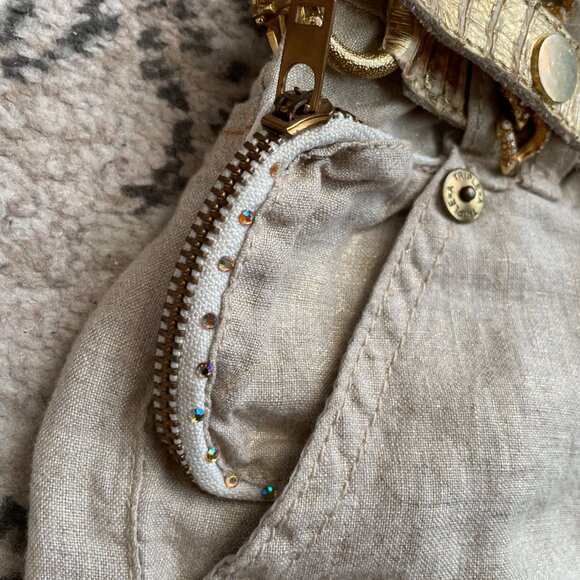 Vintage Womens Wide Leg Pants Beige Size 42 Triple=A Gold Belt Boho Lagenlook - Picture 8 of 16